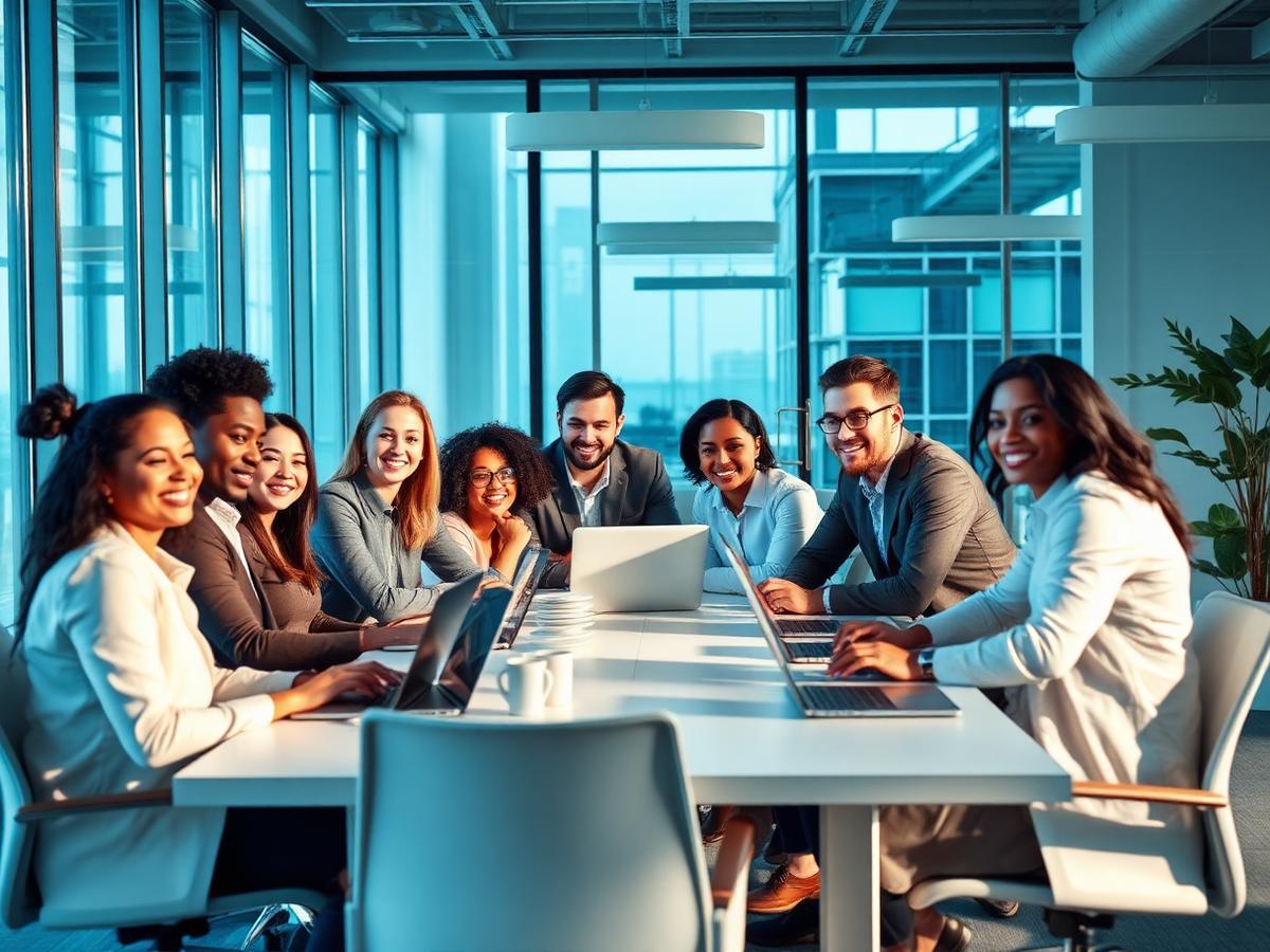 Professional technology delivery team in a modern office